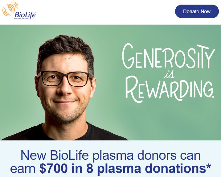 BioLife Coupon $700 In 8 plasma Donations